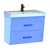 Тумба с раковиной Misty Джулия Qvatro 75 подвесная с 2 ящиками, конус, цвет синий
