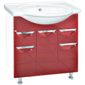 Тумба с раковиной Misty Жасмин 75 с 2 ящиками, эмаль, цвет красный