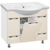 Тумба с раковиной Misty Жасмин 85 с 2 ящиками, с бельевой корзиной, эмаль, цвет бежевый