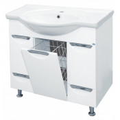 Тумба с раковиной Misty Жасмин 85 с 2 ящиками, с бельевой корзиной, эмаль, цвет белый