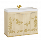 Тумба с раковиной Misty Бабочка 120 прямая бежевая патина