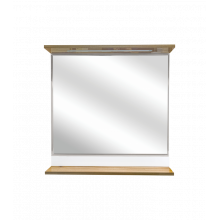 Зеркало Misty Турин 80 с полочкой (свет) орех глянец/белый