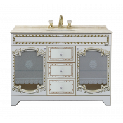 Тумба напольная Misty Элис 120 с 3 ящиками белая патина стекло/столешница