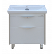 Тумба напольная Misty Фест 80 с 2 ящиками белая эмаль стекло