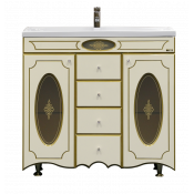 Тумба напольная Misty Монако 100 с 4 ящиками бежевая патина/стекло