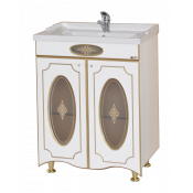 Тумба напольная Misty Монако 70 прямая белая патина/стекло