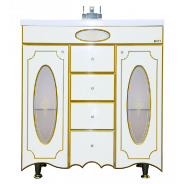 Тумба напольная Misty Монако 80 с 4 ящиками белая патина/стекло