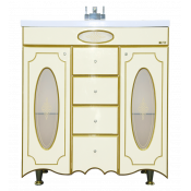 Тумба напольная Misty Монако 80 с 4 ящиками бежевая патина/стекло