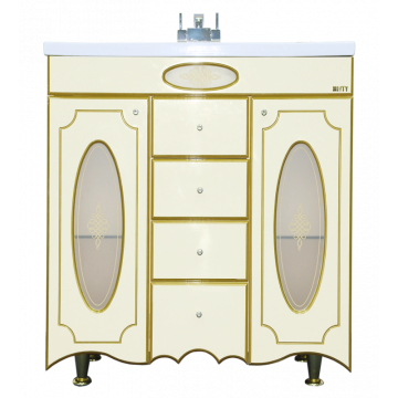 Тумба напольная Misty Монако 80 с 4 ящиками бежевая патина/стекло
