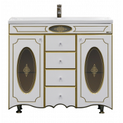 Тумба напольная Misty Монако 90 с 4 ящиками белая, патина/стекло