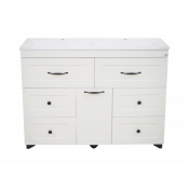 Тумба напольная Misty Дуэт 120 белая матовая с 6 ящиками и бельевой корзиной
